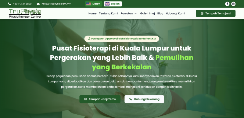 TruPhysio Physiotherapy Centre — website screenshot