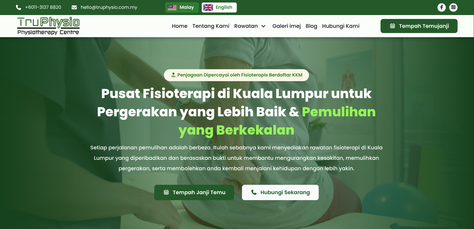 TruPhysio Physiotherapy Centre website, Kuala Lumpur, built by DigiTechnosys